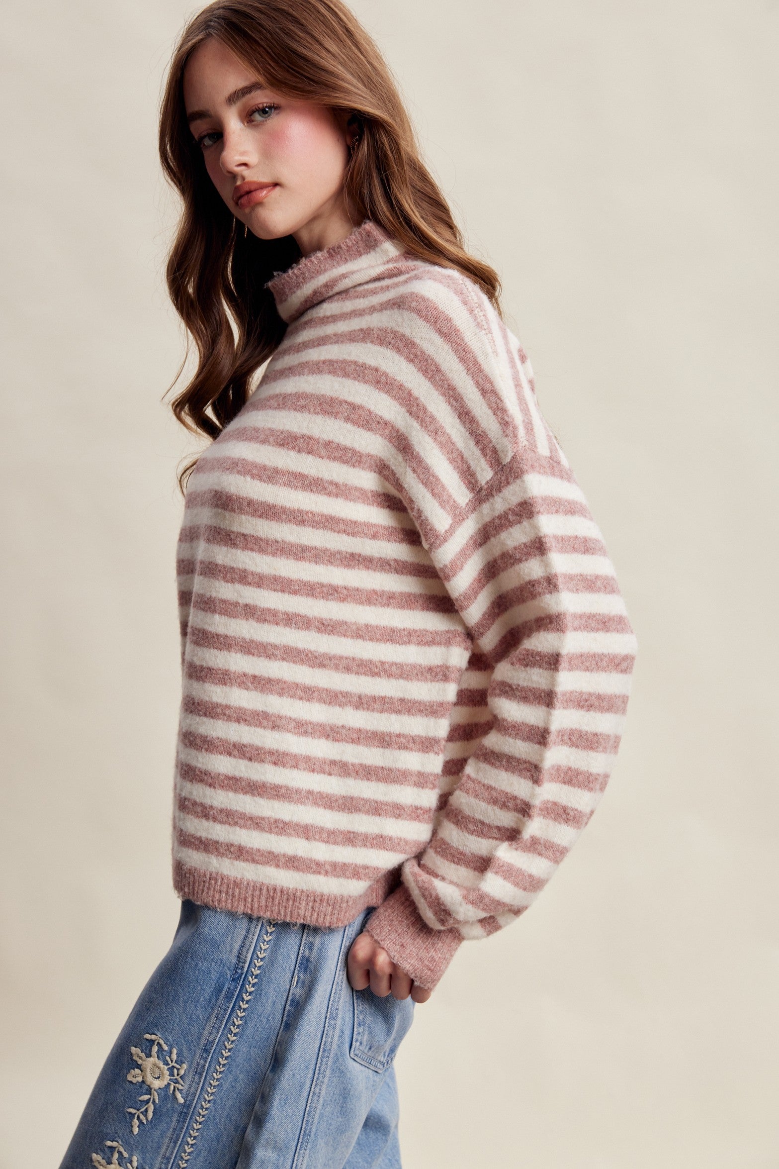 Weslyn Striped Mock Neck Sweater - Blush