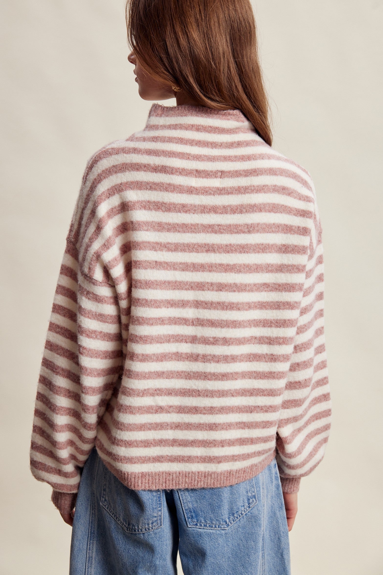 Weslyn Striped Mock Neck Sweater - Blush