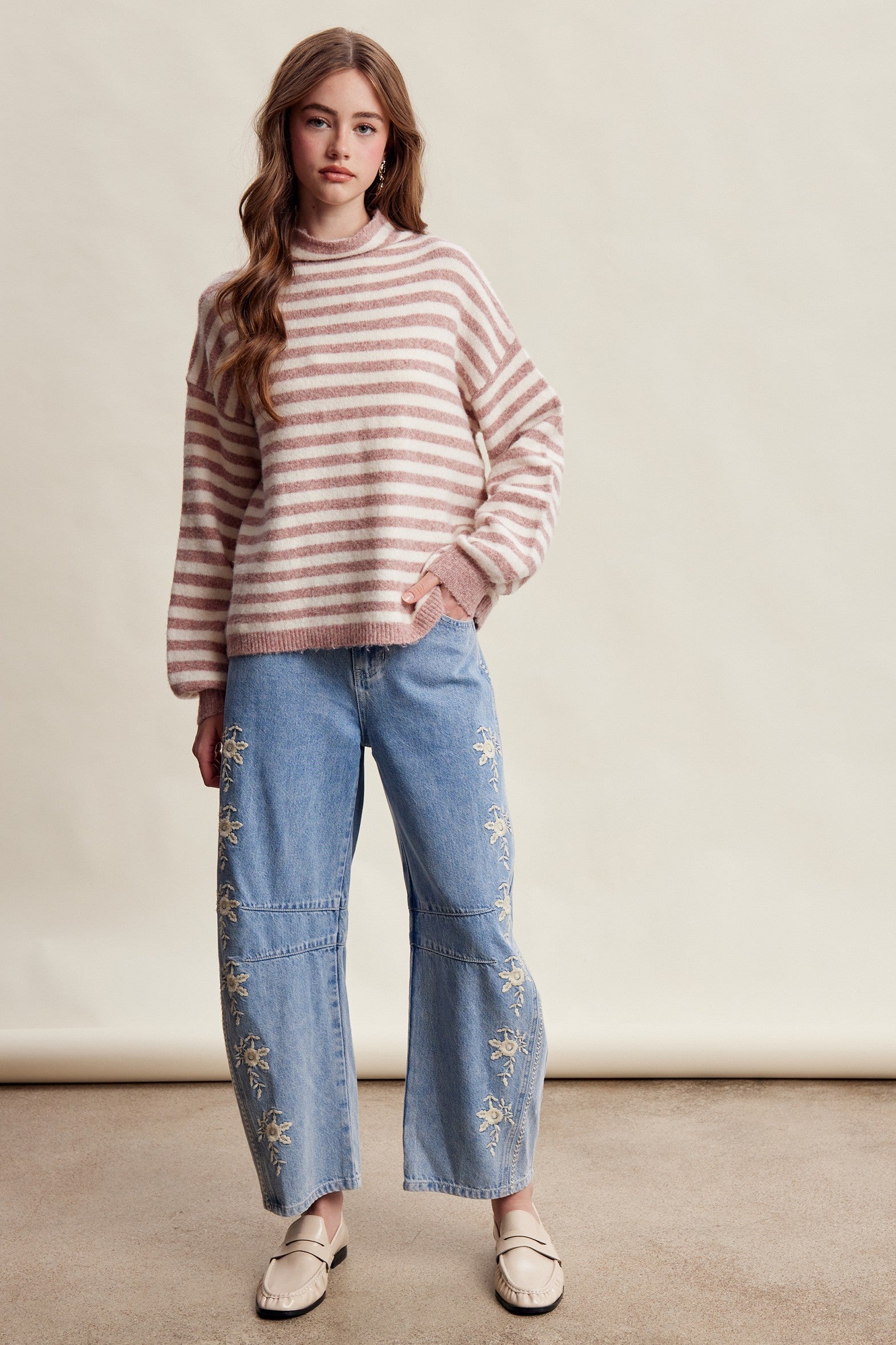 Weslyn Striped Mock Neck Sweater - Blush