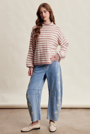 Weslyn Striped Mock Neck Sweater - Blush