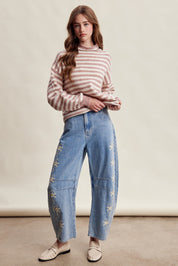 Weslyn Striped Mock Neck Sweater - Blush