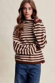 Weslyn Striped Mock Neck Sweater - Mocha