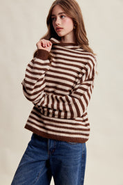 Weslyn Striped Mock Neck Sweater - Mocha