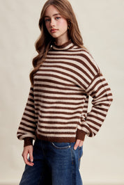Weslyn Striped Mock Neck Sweater - Mocha