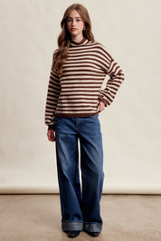 Weslyn Striped Mock Neck Sweater - Mocha