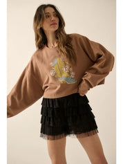Western Blooms Cropped Thermal Graphic Top - Westly