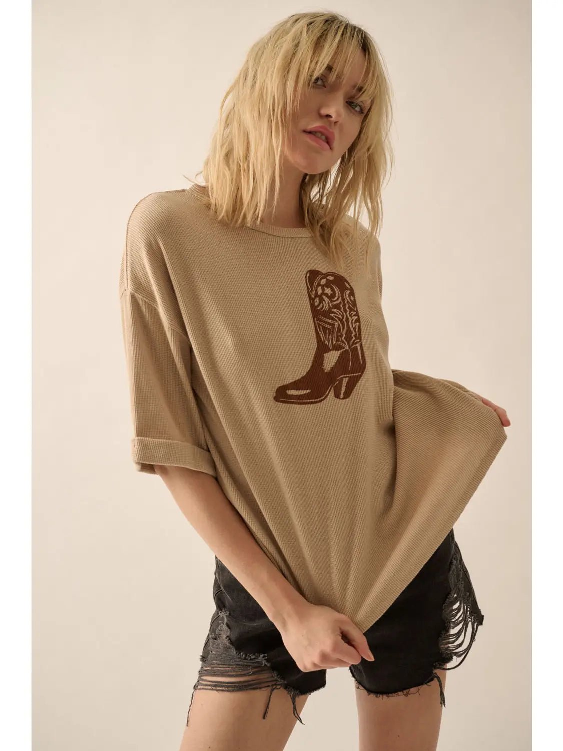 Western Boot Waffle - Knit Graphic Tee - Westly