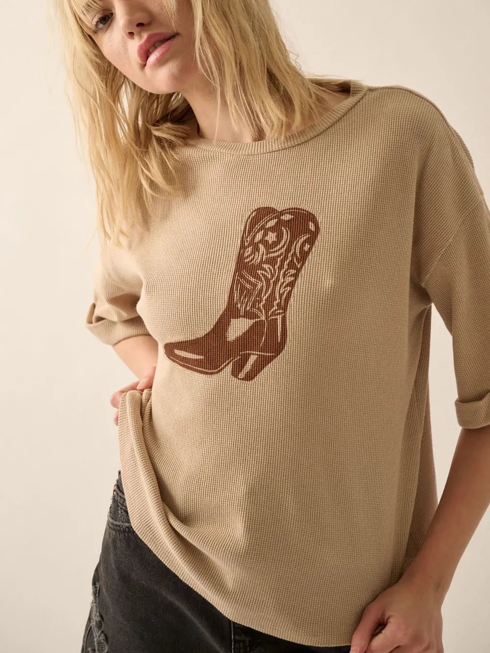 Western Boot Waffle - Knit Graphic Tee - Westly