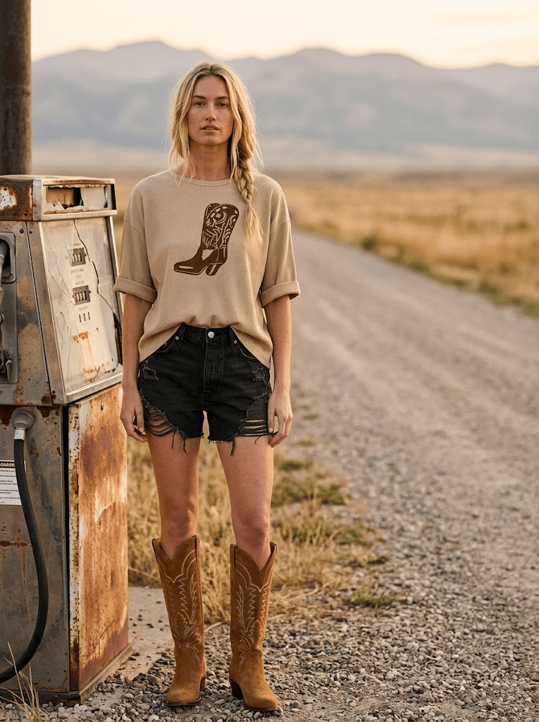 Western Boot Waffle - Knit Graphic Tee - Westly