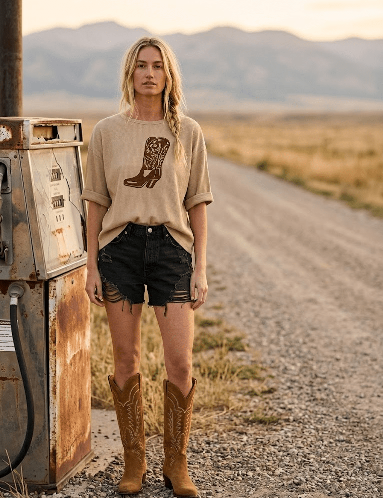 Western Boot Waffle - Knit Graphic Tee - Westly