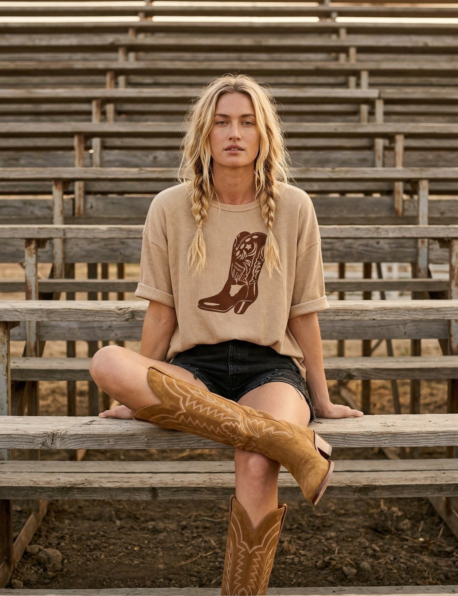 Western Boot Waffle - Knit Graphic Tee - Westly