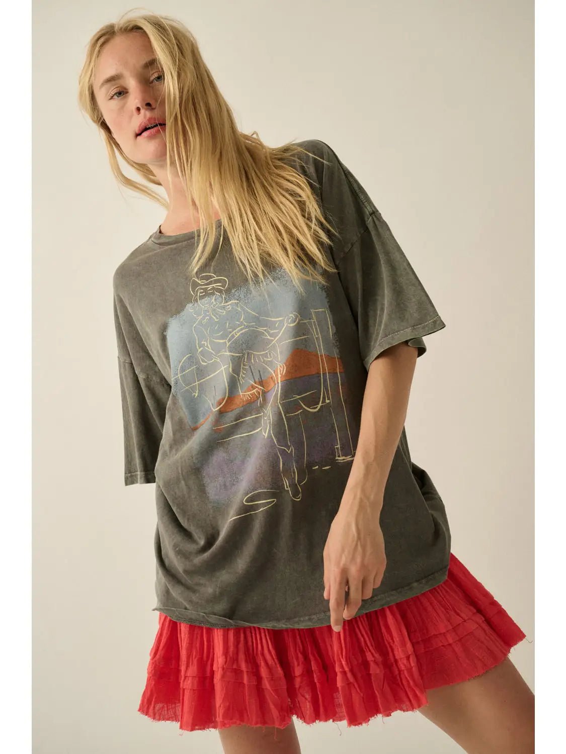 Western Muse Vintage - Wash Oversized Graphic Tee - Westly
