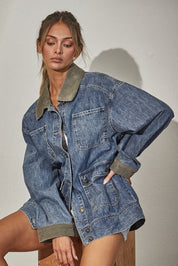 Western Social Contrast Collar Denim Jacket - Westly
