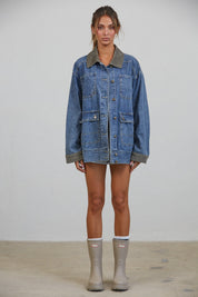 Western Social Contrast Collar Denim Jacket - Westly