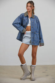 Western Social Contrast Collar Denim Jacket - Westly