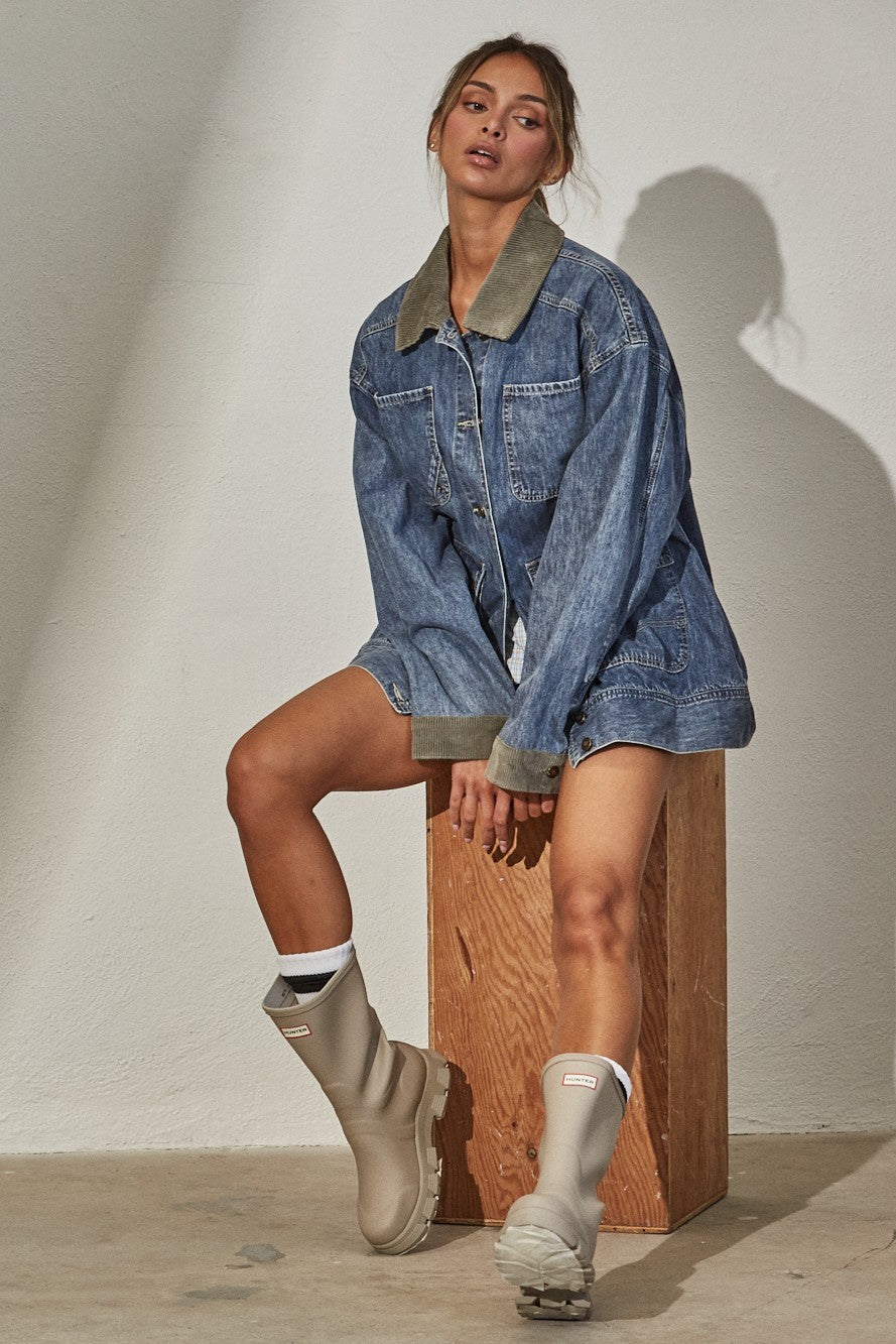 Western Social Contrast Collar Denim Jacket - Westly