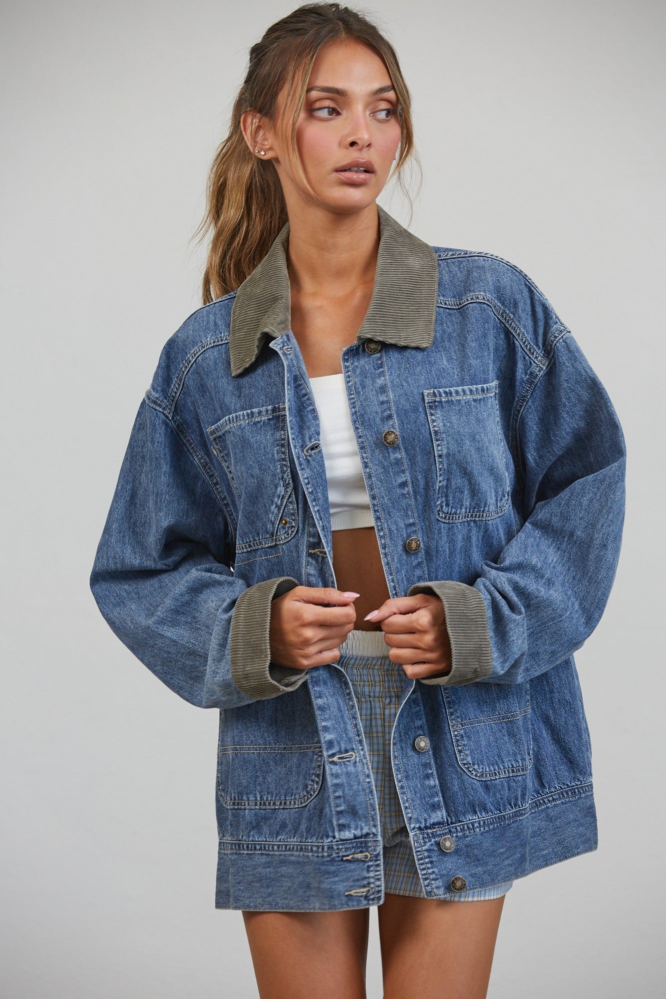 Western Social Contrast Collar Denim Jacket - Westly