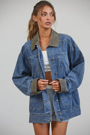 Western Social Contrast Collar Denim Jacket - Westly