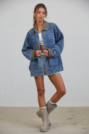 Western Social Contrast Collar Denim Jacket - Westly