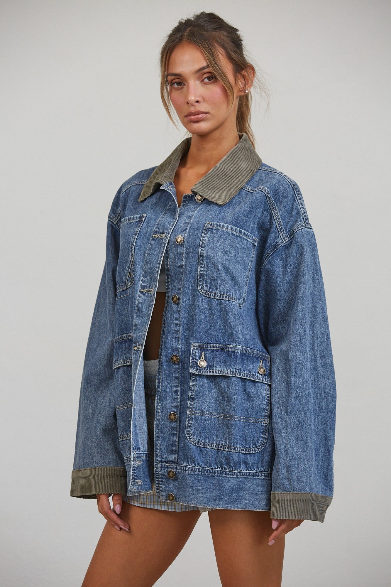 Western Social Contrast Collar Denim Jacket - Westly