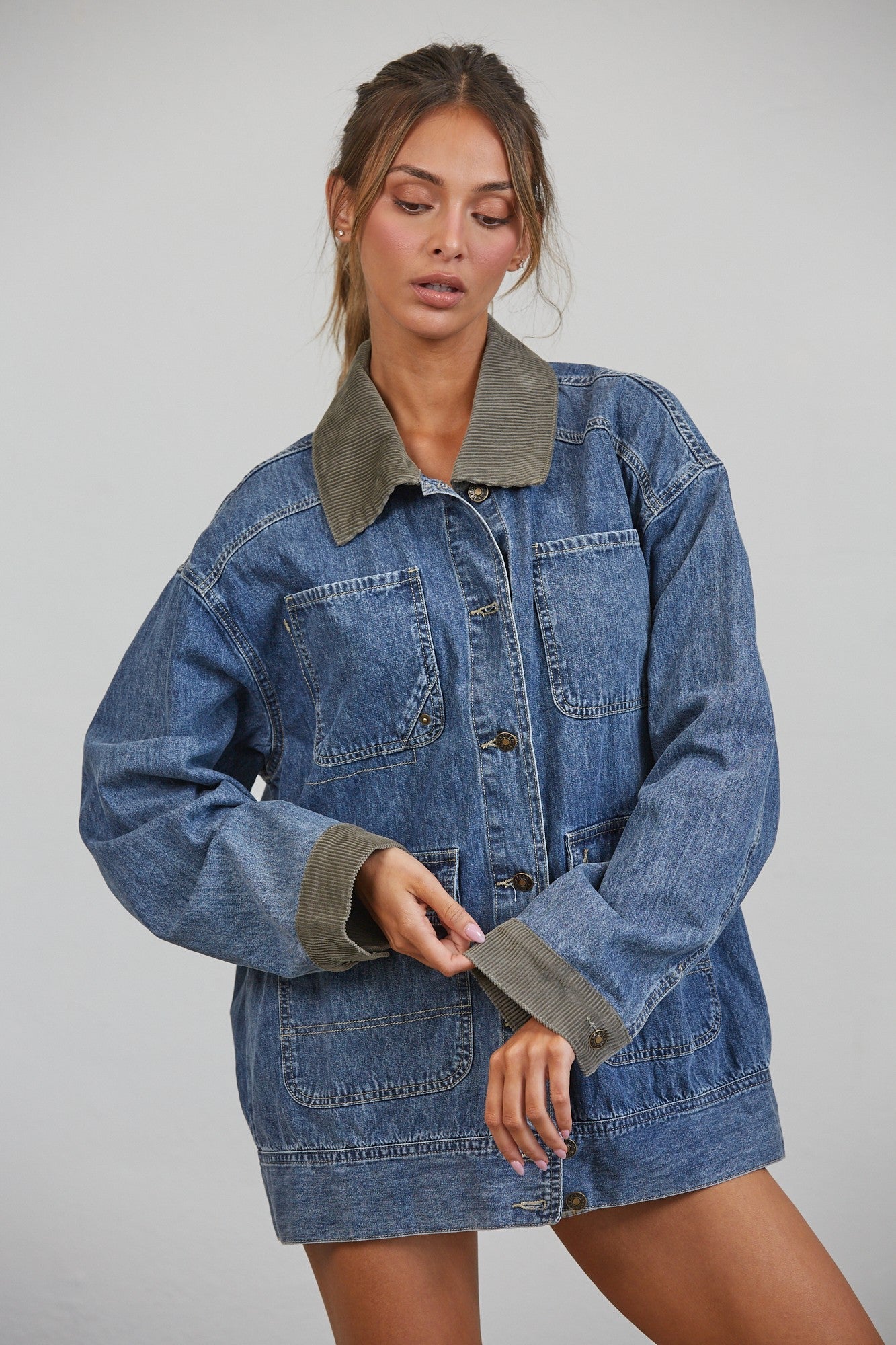 Western Social Contrast Collar Denim Jacket - Westly