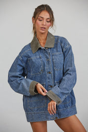 Western Social Contrast Collar Denim Jacket - Westly