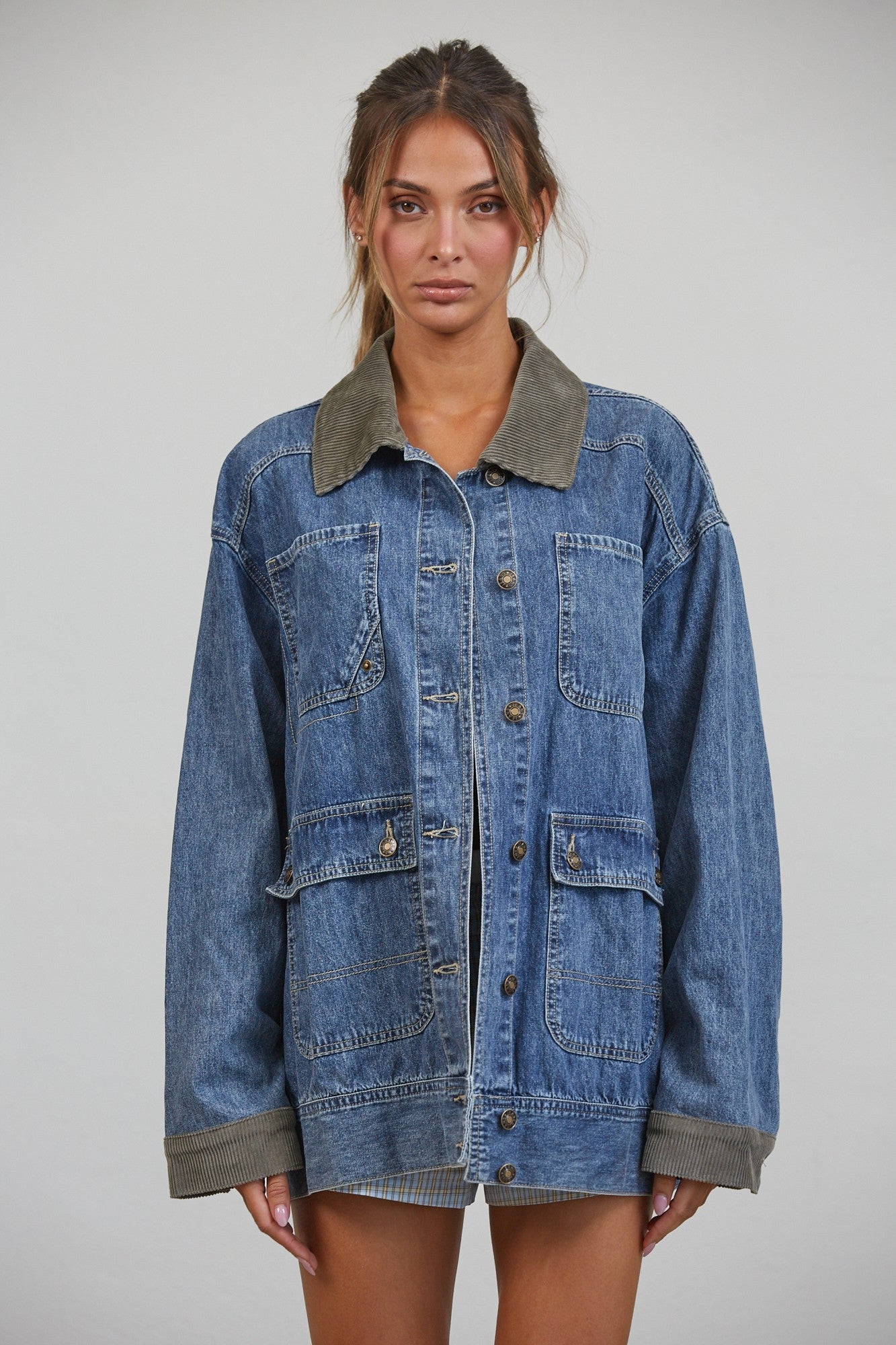 Western Social Contrast Collar Denim Jacket - Westly