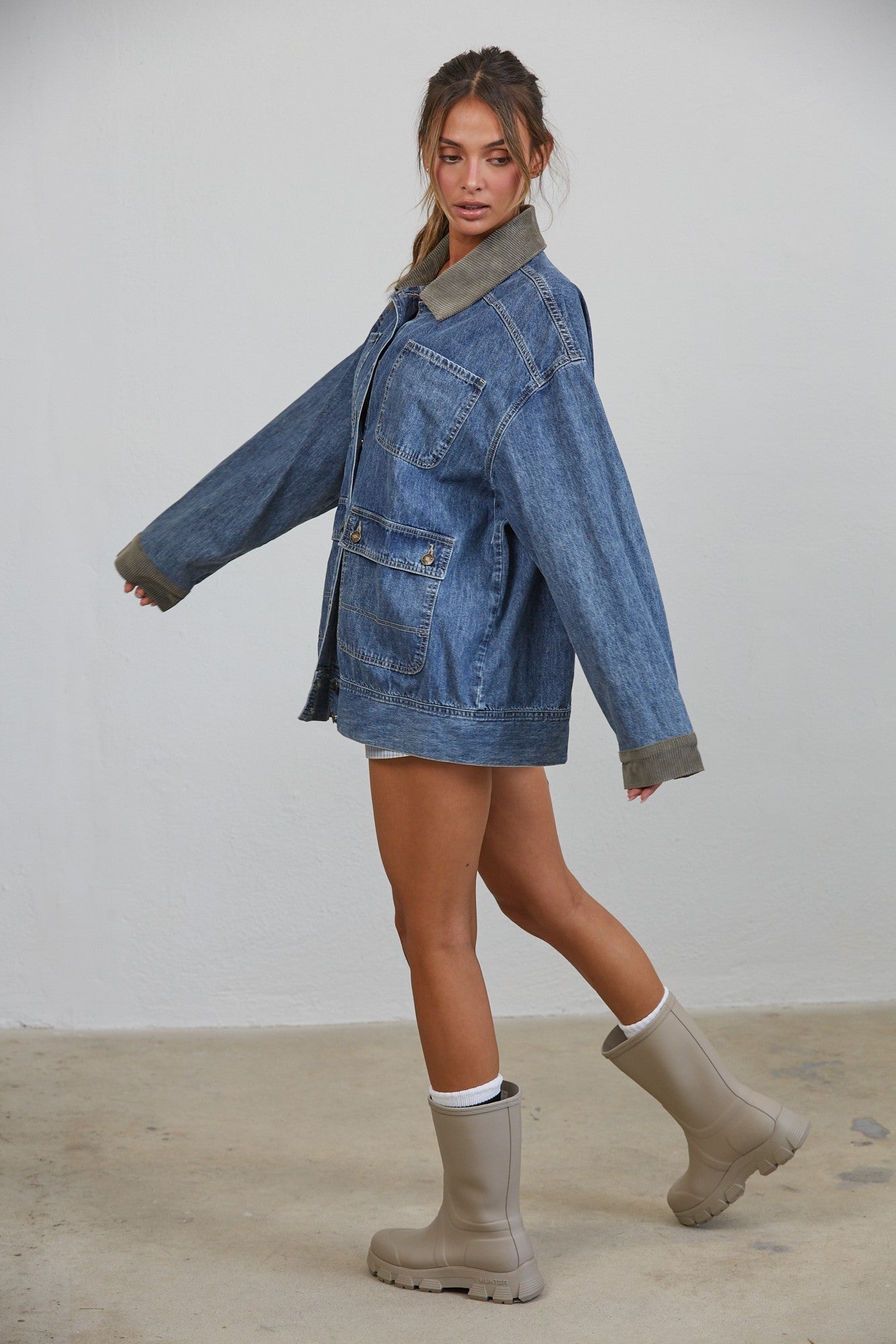 Western Social Contrast Collar Denim Jacket - Westly