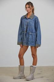 Western Social Contrast Collar Denim Jacket - Westly