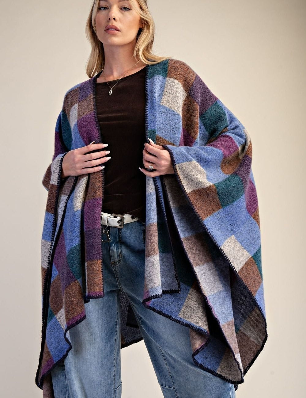 Westward Brushed Hacci Oversized Plaid Cape - Westly