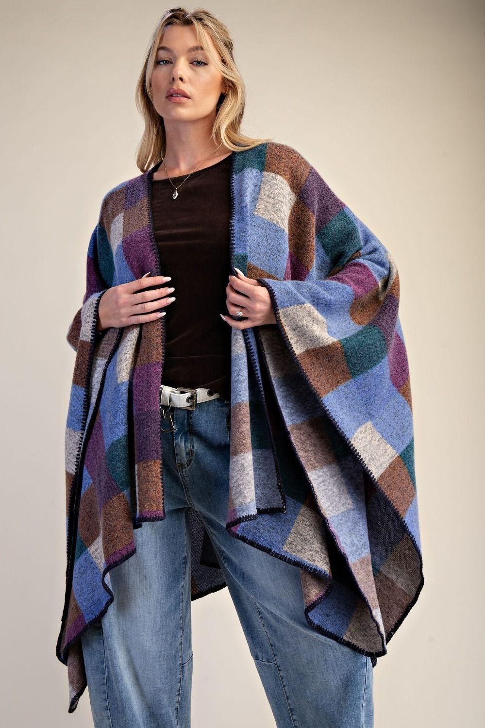 Westward Brushed Hacci Oversized Plaid Cape - Westly
