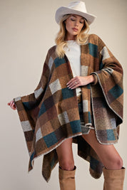 Westward Brushed Hacci Oversized Plaid Cape - Westly