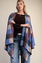 Westward Brushed Hacci Oversized Plaid Cape - Westly