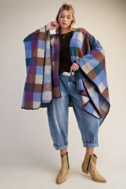 Westward Brushed Hacci Oversized Plaid Cape - Westly