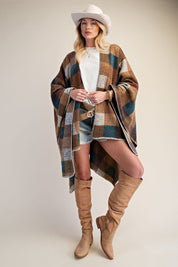 Westward Brushed Hacci Oversized Plaid Cape - Westly