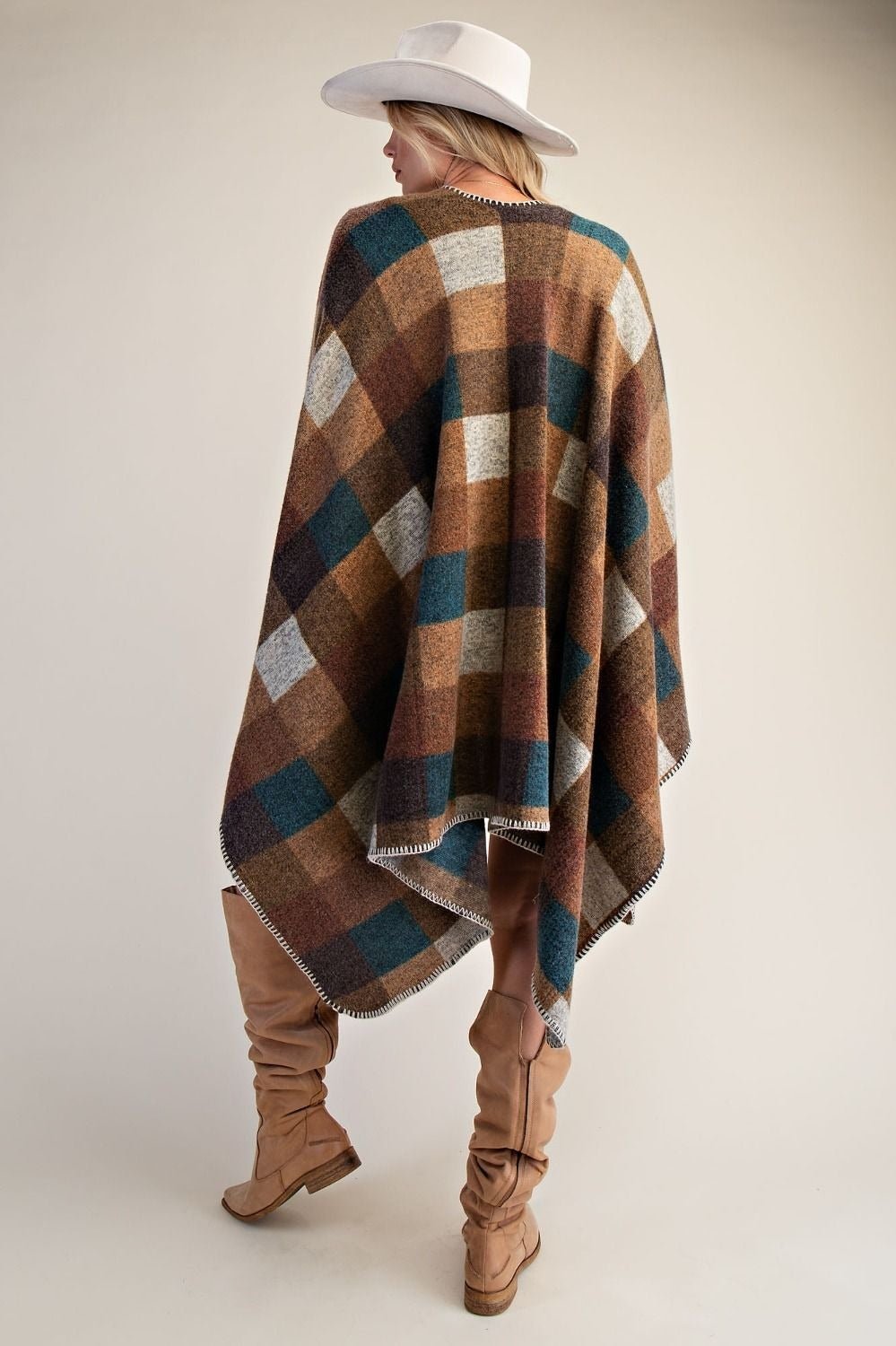 Westward Brushed Hacci Oversized Plaid Cape - Westly