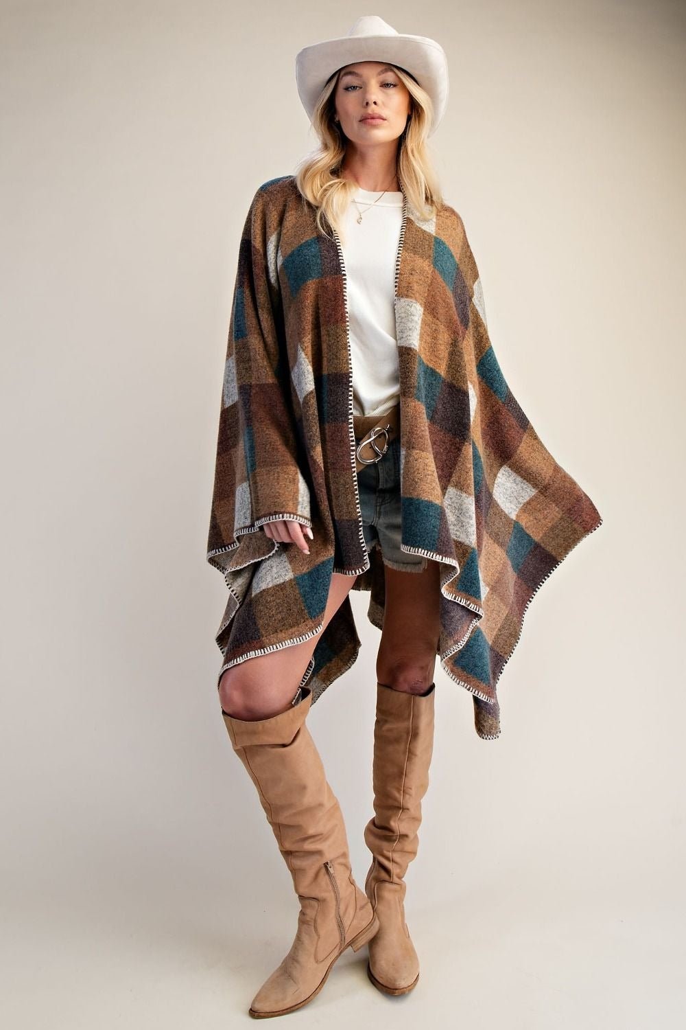 Westward Brushed Hacci Oversized Plaid Cape - Westly