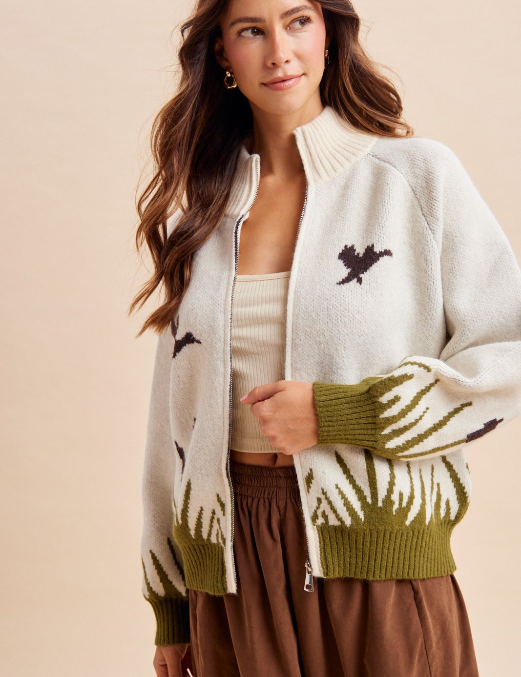 Wetland Scene Mallard Zip Sweater in Cream - product photo 2