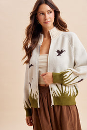 Wetland Scene Mallard Zip Sweater in Cream - product photo 2