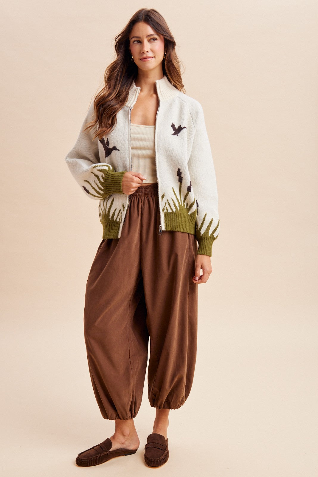 Wetland Scene Mallard Zip Sweater in Cream - product photo 5
