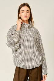 Whitcombe Plaid Funnel Neck Jacket - Ecru Black