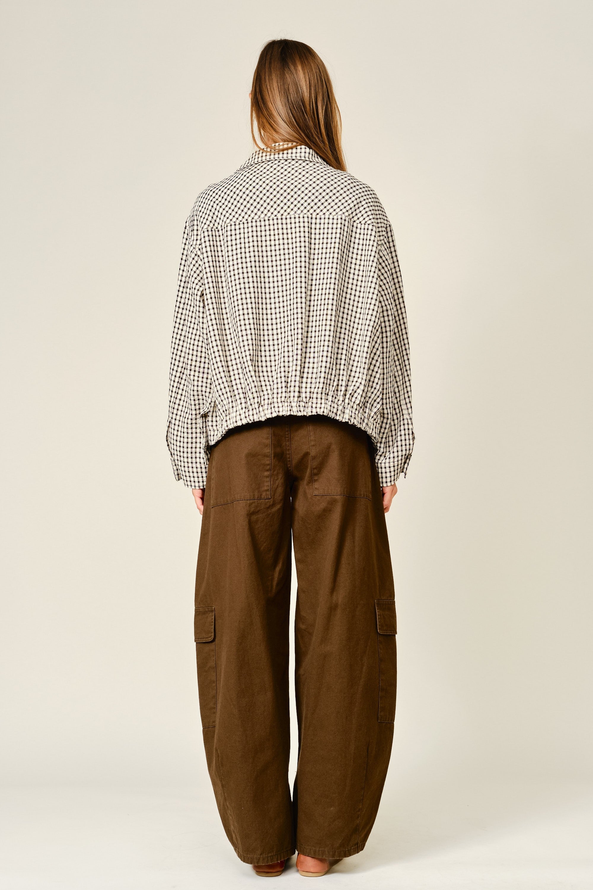 Whitcombe Plaid Funnel Neck Jacket - Ecru Black