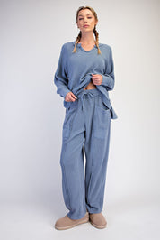 Whitman Washed Waffle Barrel Pants in Dusty Blue, photo 4