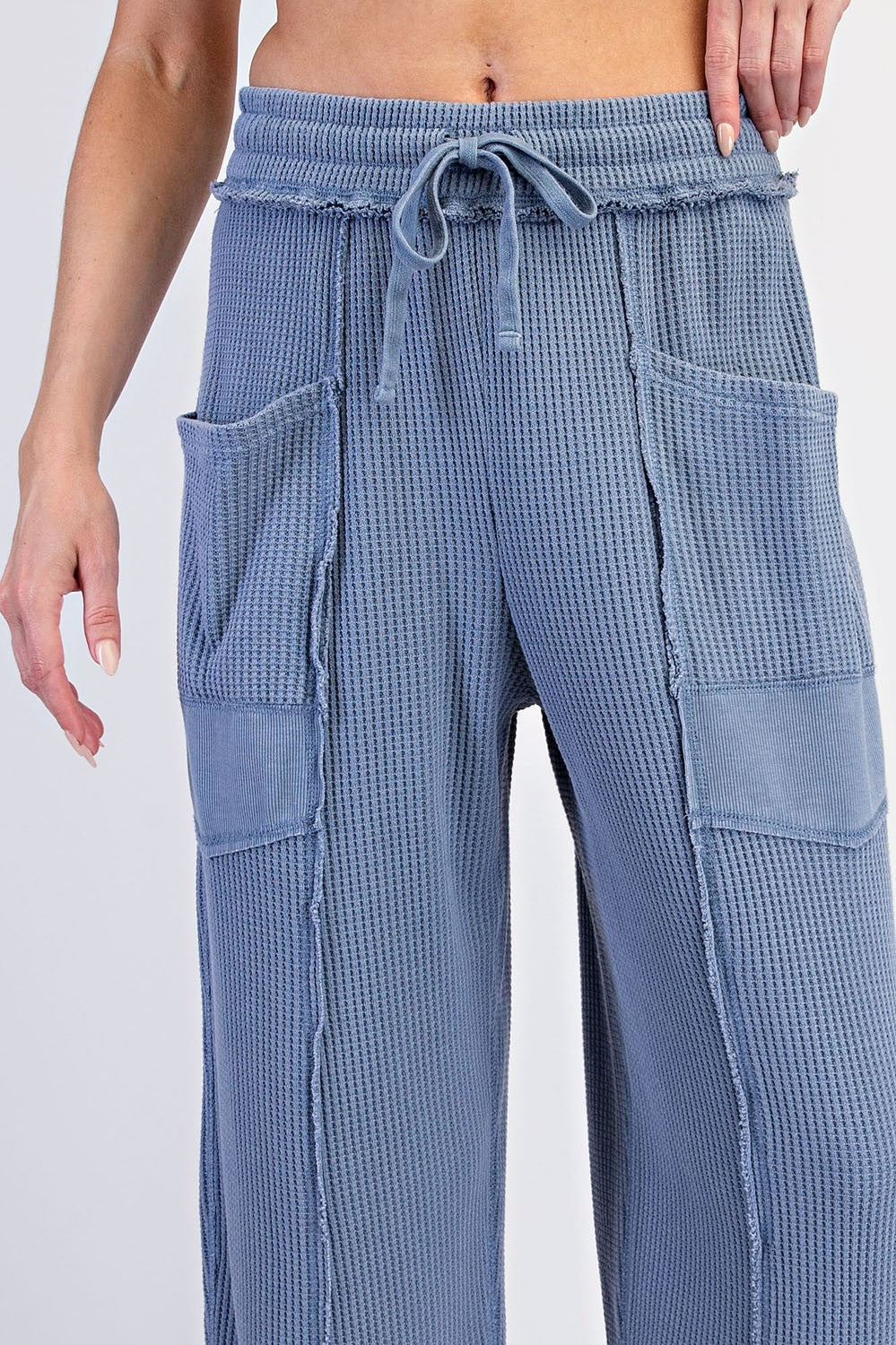 Whitman Washed Waffle Barrel Pants in Dusty Blue, photo 5