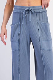 Whitman Washed Waffle Barrel Pants in Dusty Blue, photo 5