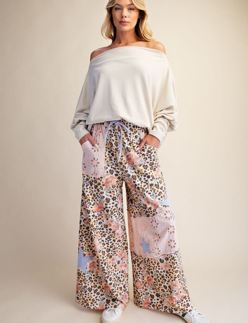 Wild Child Leopard-Floral Washed Terry Knit Pants - Westly