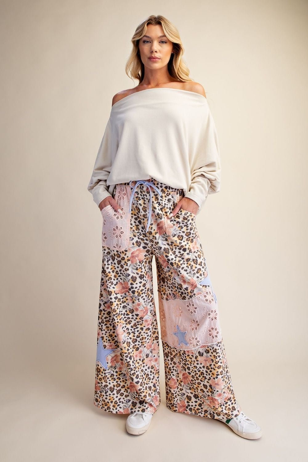 Wild Child Leopard-Floral Washed Terry Knit Pants - Westly