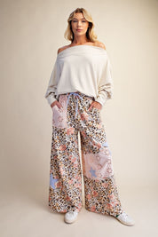 Wild Child Leopard-Floral Washed Terry Knit Pants - Westly