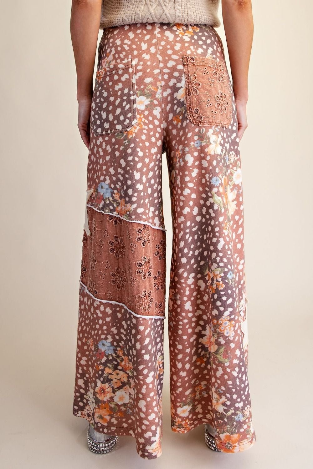 Wild Child Leopard-Floral Washed Terry Knit Pants - Westly