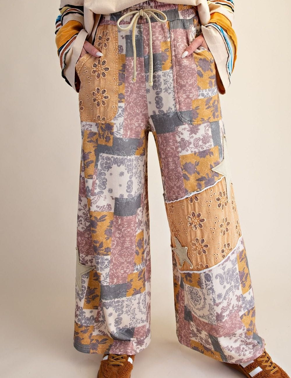 Wild Child Leopard-Floral Washed Terry Knit Pants - Westly